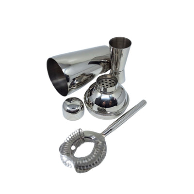 Barmanset Steel 3-delig met mogelijkheid tot personalisatie met gravure - shaker 750 ml, jigger 15/30 ml, strainer - elegant cadeau voor cocktailliefhebbers, roestvrij staal, zilverkleurig