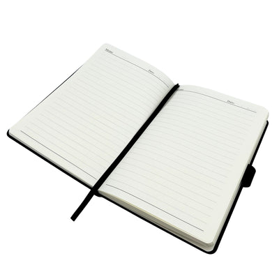 Elegant marineblauw leren notitieboek A5 met pen en gepersonaliseerde gravure in geschenkdoos