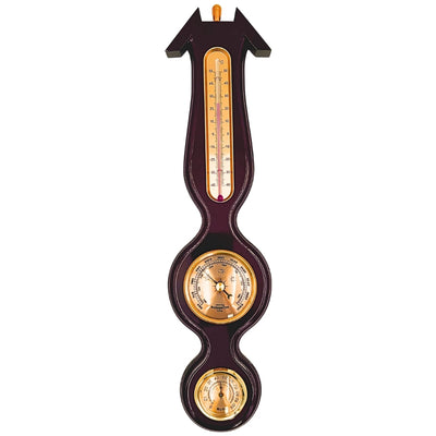 Elegant 3-in-1 weerstation met gravure – thermometer, barometer, hygrometer in donker hout, 40cm