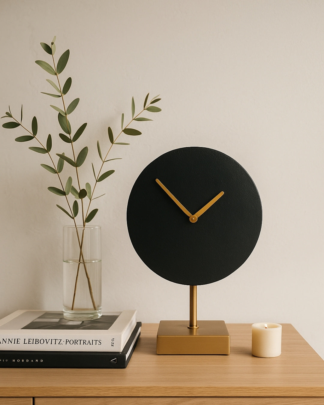 Elegante ronde metalen klok 4122 in goud en zwart met mogelijkheid tot personalisatie met gravure