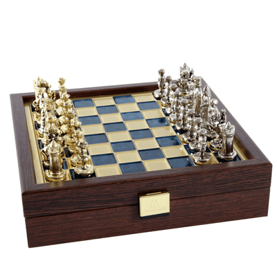 Elegante premium messing schaakset 20x20cm Byzantium met gepersonaliseerde gravure - ideaal cadeau voor een schaker en geschiedenisliefhebber - handgemaakte stukken in gouden en zilveren afwerking