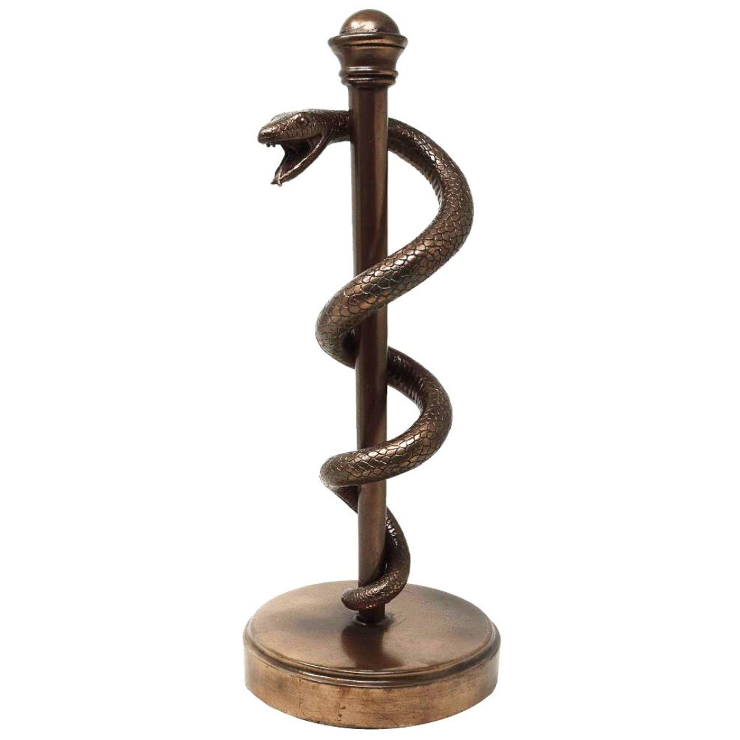 Beeldje van de Staf van Asklepios 30 cm van hars - gepersonaliseerd cadeau voor een arts, verpleegkundige of apotheker - bronzen/messingkleurige decoratie met gravure