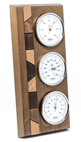 Weerstation Fischer 9171-31 met barometer, hygrometer en thermometer op houten voet met optie voor personalisatie met gravure