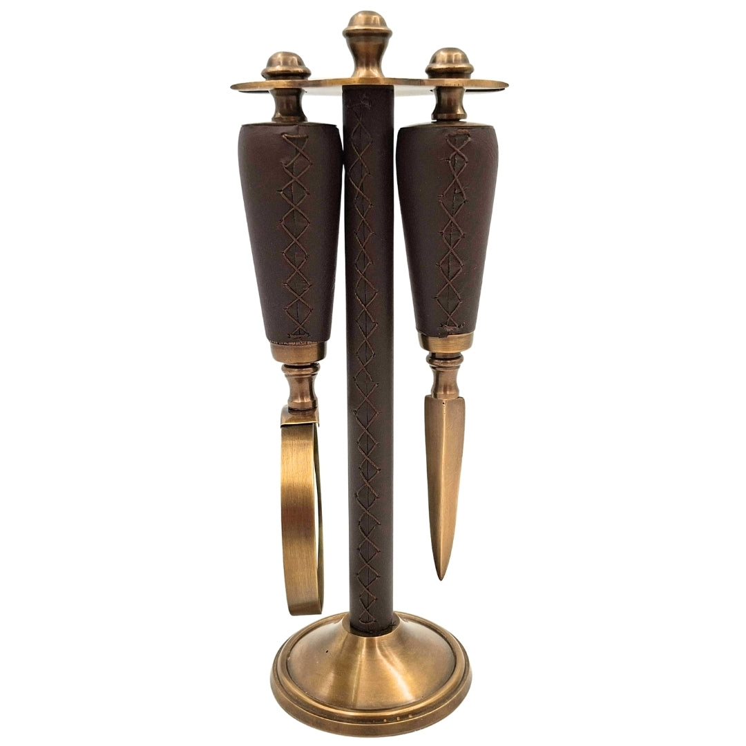 Elegante bureauset van messing en leer