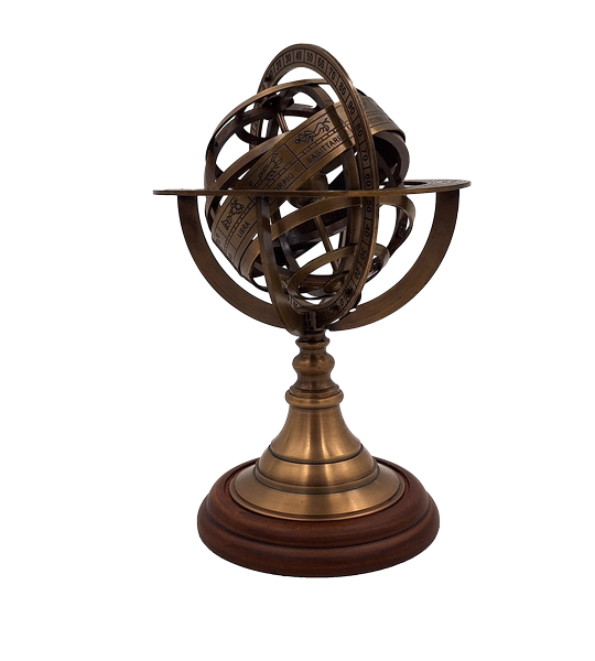 Messing astrolabium 21 cm met houten voet - Gepersonaliseerd cadeau voor liefhebbers van astronomie in goudkleur