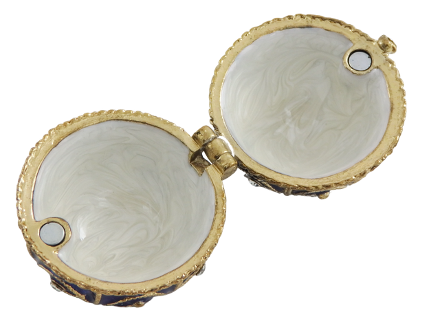 Exclusief metalen doosje met kristalletjes in de vorm van een Fabergé-ei, marineblauw-goud, 5,5x6,5cm met mogelijkheid tot personalisatie door gravure
