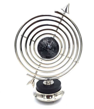 Sferisch astrolabium met globe 44,5 cm in zilverkleur met mogelijkheid tot personalisatie door gravure