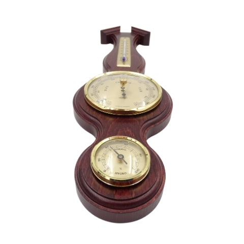 Fischer 6690-22 weerstation met barometer, thermometer en hygrometer in houten mahonie omlijsting