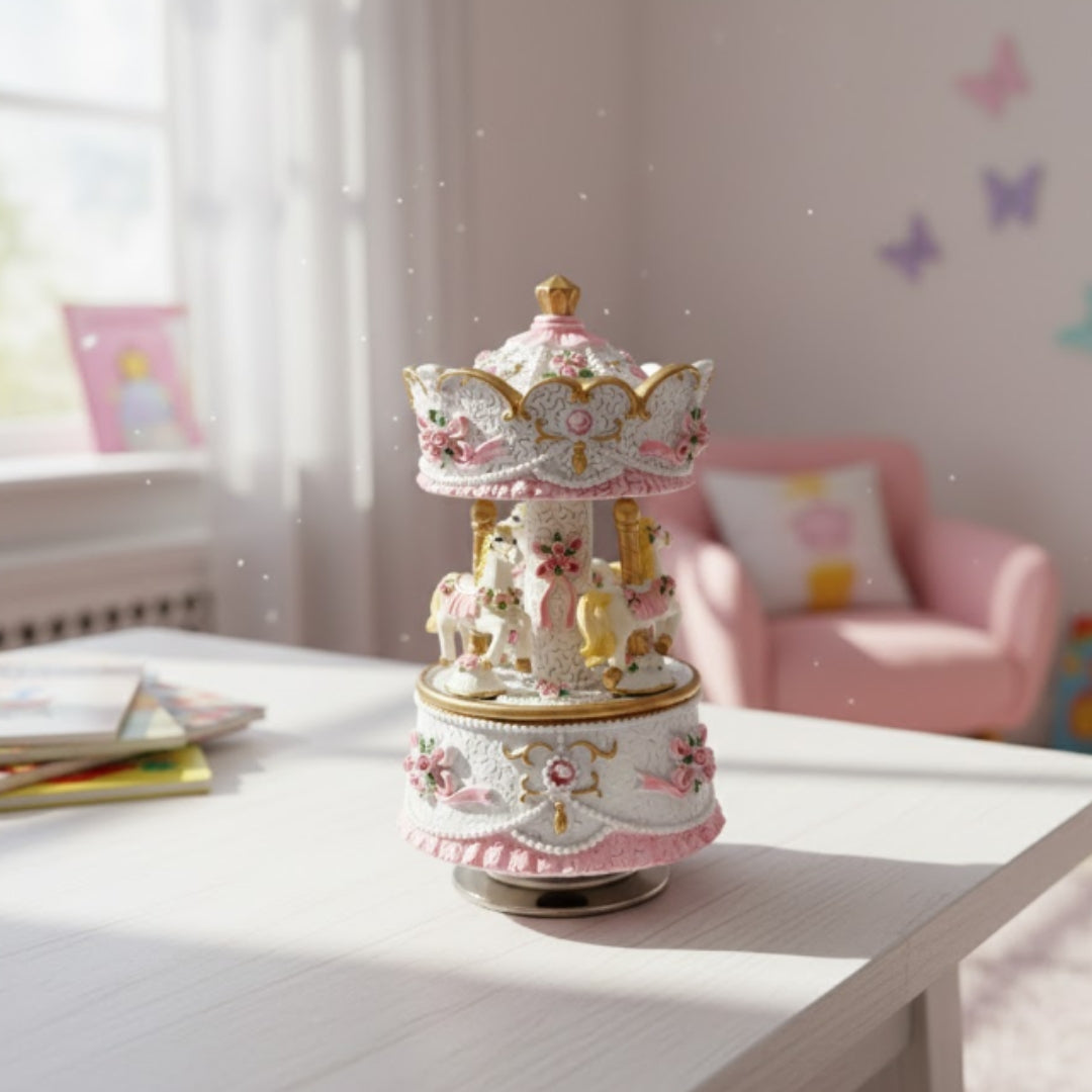 Pastelkleurige carrousel-muziekdoos MP-333 met gravure