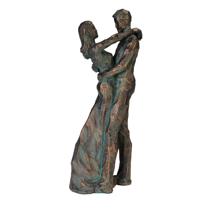 Decoratief beeldje Dansend paar met gravure – romantisch cadeau voor bruiloft of jubileum – hoogte 28 cm, gemaakt van polyresin, elegant design in diepe kleuren