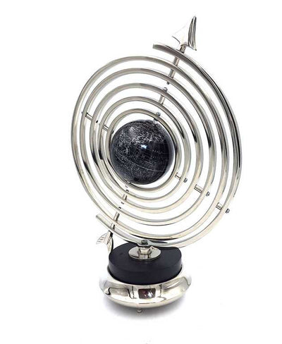 Sferisch astrolabium met globe 44,5 cm in zilverkleur met mogelijkheid tot personalisatie door gravure