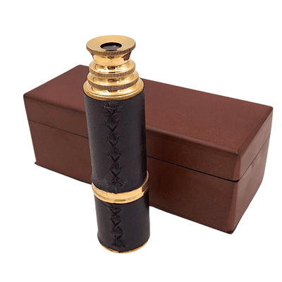 Messing-lederen telescoop in een houten doos – HT01
