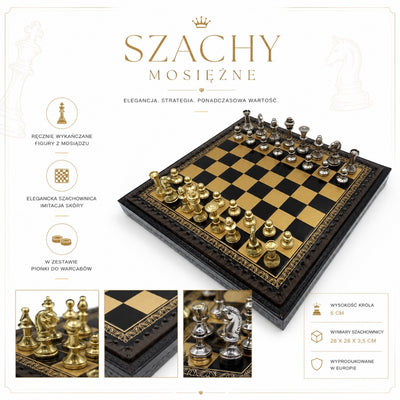 Exclusieve messing schaakset Italfama 28x28 cm met gepersonaliseerde gravure