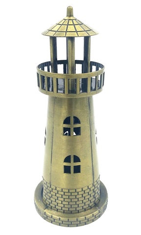 Vuurtoren-theelichthouder 18,5 cm in antiek goud met graveeroptie