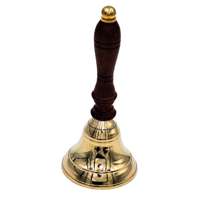 Messing handbel met houten handvat in retrostijl – gepersonaliseerde gravure, ideaal als cadeau – hoogte 16 cm, diameter 7,5 cm, goudkleurig en bruin