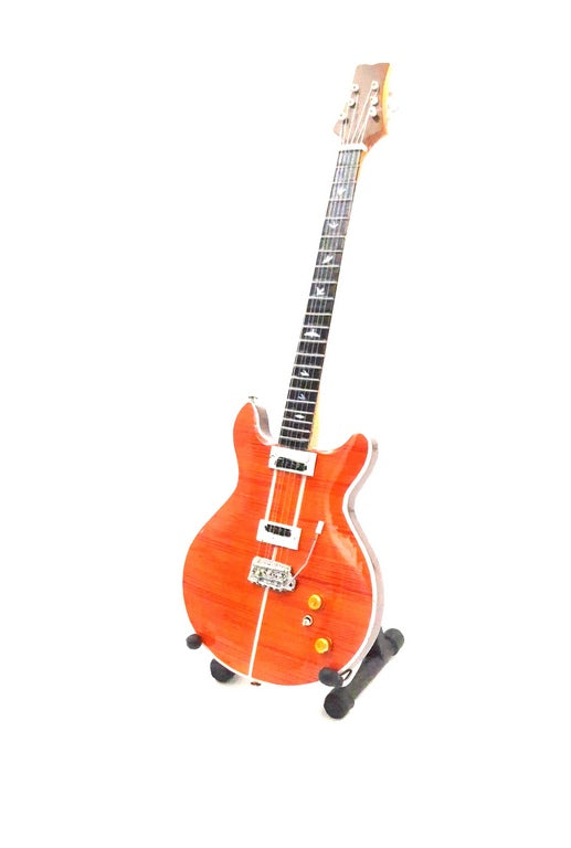 Mini-gitaar in Carlos Santana-stijl met mogelijkheid tot personalisatie met gravure, uitstekend cadeau voor muziekliefhebbers, hoogte 24,5 cm, mahoniehout, decoratief verzamelproduct