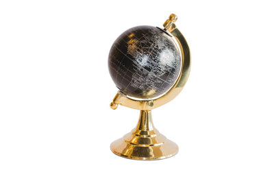 Decoratieve globe Black & Gold met mogelijkheid tot personalisatie van de gravure – elegant cadeau-accessoire, hoogte 20 cm, messing voet, zwarte kaart met zilveren opschriften