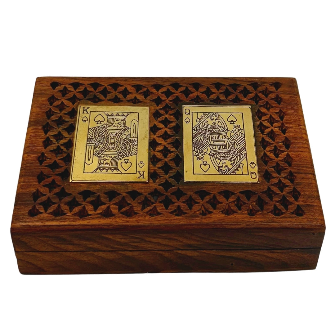 Elegante set van twee kaartspellen in houten doos met personalisatiemogelijkheid door gravure
