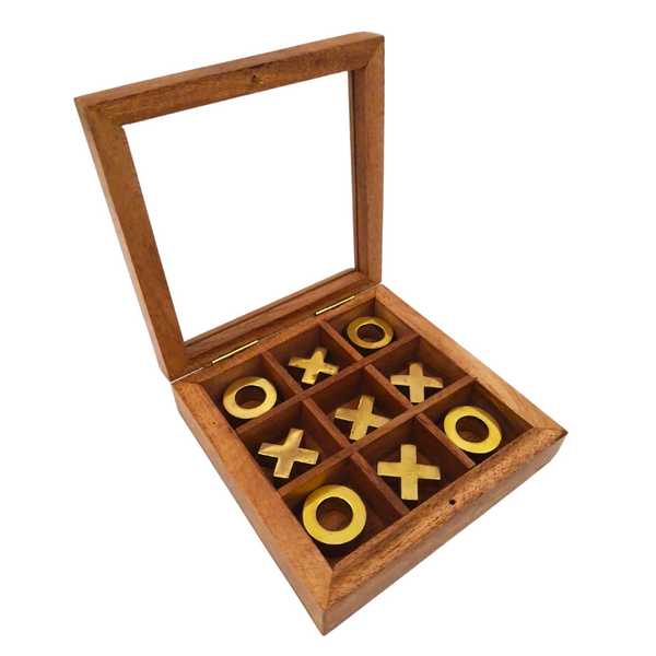 Elegant boter-kaas-en-eieren in een doos met glazen bovenkant met mogelijkheid tot personalisatie met gravure - Luxe set van hout en messing, ideaal als cadeau voor leraren en directeuren - Afmetingen 12,5 x 12,5 x 2,5 cm