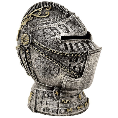 Decoratieve spaarpot ridderhelm met gravure - verouderd zilver, 13 cm