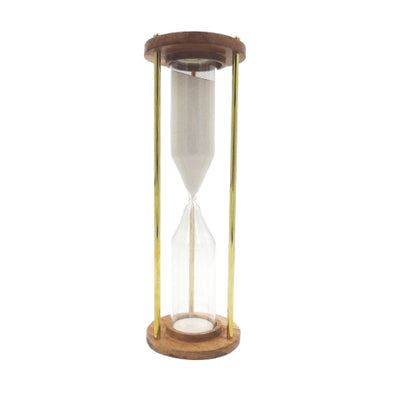 Messing-houten zandloper 30min met mogelijkheid tot personalisatie door gravure - elegant cadeau voor elke gelegenheid, hoogte 30,5cm, wit zand, klassieke materialen