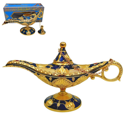 Aladdins lamp LABB met metalen versieringen in goudkleur, donker marineblauw, 22 x 7 x 11 cm
