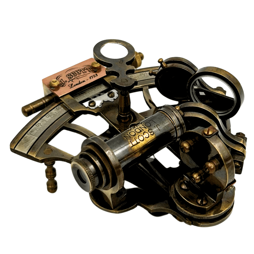 Retro messing sextant in leren etui - elegant navigatie-instrument met graveermogelijkheid - ideaal cadeau voor liefhebbers van zeilen en geschiedenis - afmetingen 13x12x7 cm