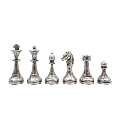 Exclusieve metalen schaakset Italfama 28x28 cm met mogelijkheid tot personalisatie met gravure, bruin-zwart schaakbord, goud- en zilverkleurige stukken