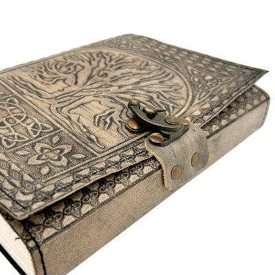 Retro leren notitieboek Levensboom met gravure