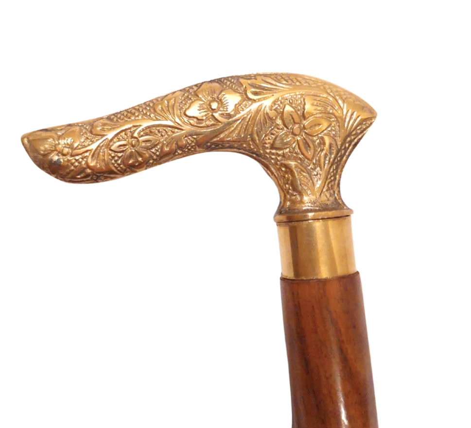 Opvouwbare wandelstok DNU-015 met houten schacht en messing handgreep
