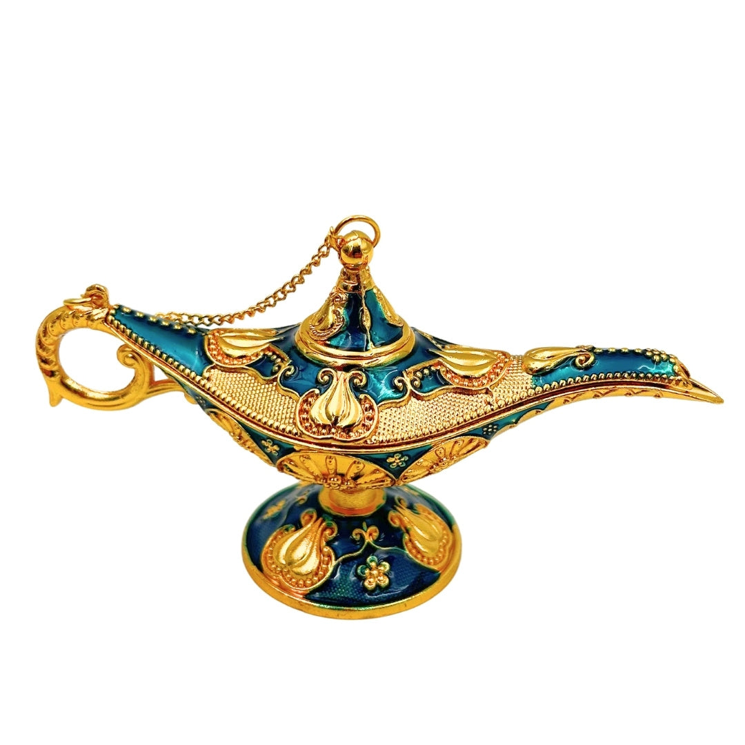 Metalen Aladdin-lamp marineblauw-goud 12cm met mogelijkheid tot personalisatie met gravure