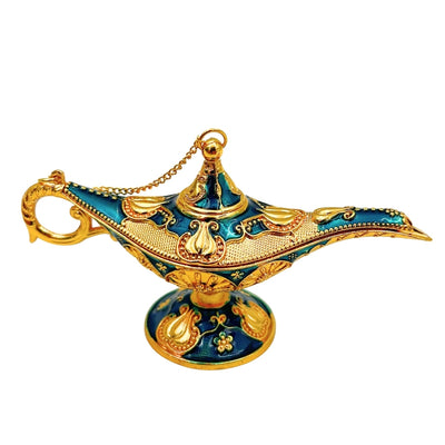 Metalen Aladdin-lamp marineblauw-goud 12cm met mogelijkheid tot personalisatie met gravure