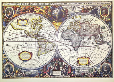 Wereldkaart 1630 - J. Hondius-reprint met mogelijkheid tot personalisatie met gravure