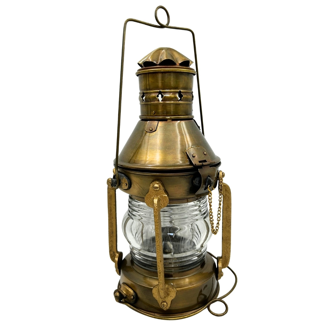 Metalen retro scheepslamp 34cm met mogelijkheid tot personalisatie met gravure in de kleur verouderd messing