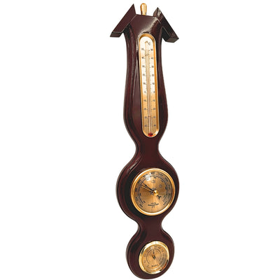 Elegant 3-in-1 weerstation met gravure – thermometer, barometer, hygrometer in donker hout, 40cm