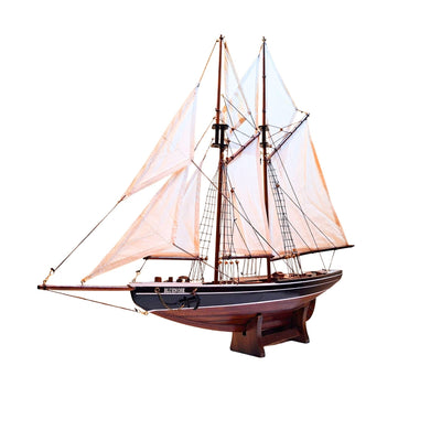 Model van schoener Bluenose 78 cm met gravure - elegante maritieme decoratie van hout als cadeau voor liefhebbers van zeilen en maritieme geschiedenis, met natuurlijke zeilen