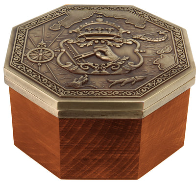 Exclusief Cardan-magnetisch kompas met gravure - Replica als nautisch cadeau, hoogte 5,8 cm, beuken- en eikenhout, messing, renaissancestijl