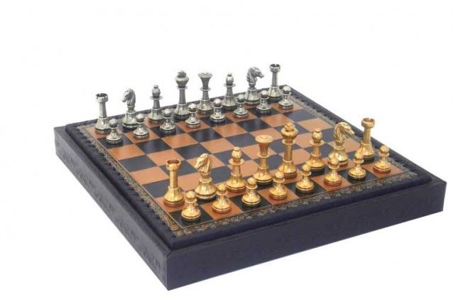 Exclusieve messing schaakset Italfama 28x28 cm met gepersonaliseerde gravure