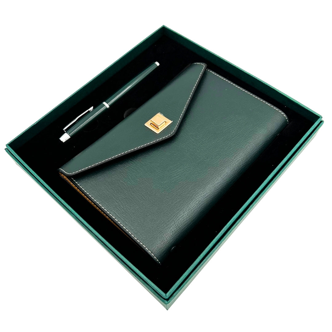 Elegante cadeauset met gepersonaliseerde gravure - leren A6-notitieboek met hoogwaardige pen in luxe geschenkdoos