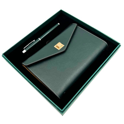 Elegante cadeauset met gepersonaliseerde gravure - leren A6-notitieboek met hoogwaardige pen in luxe geschenkdoos