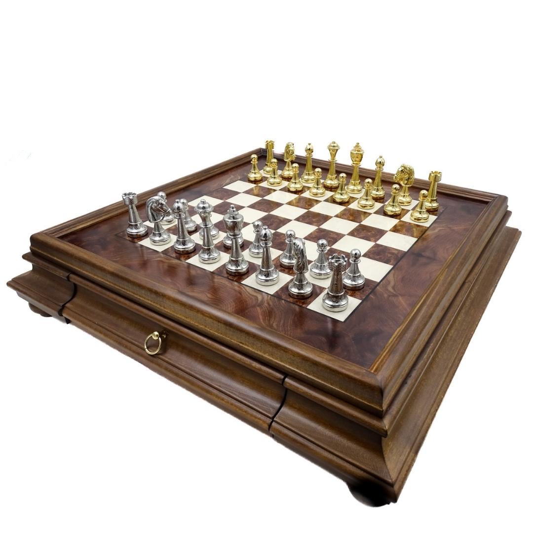 Groot exclusief schaakspel Italfama van verguld metaal 53x53 cm – N137