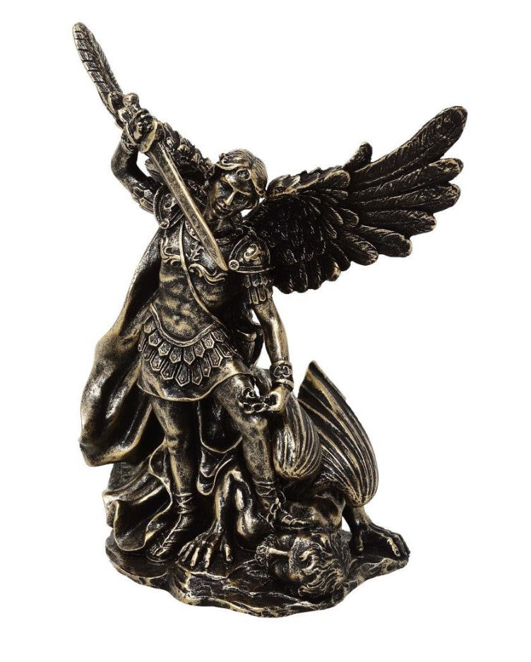 Beeldje van Sint-Michaël die tegen de draak vecht, van polyresin, 13,5 cm, met mogelijkheid tot personalisatie door gravure