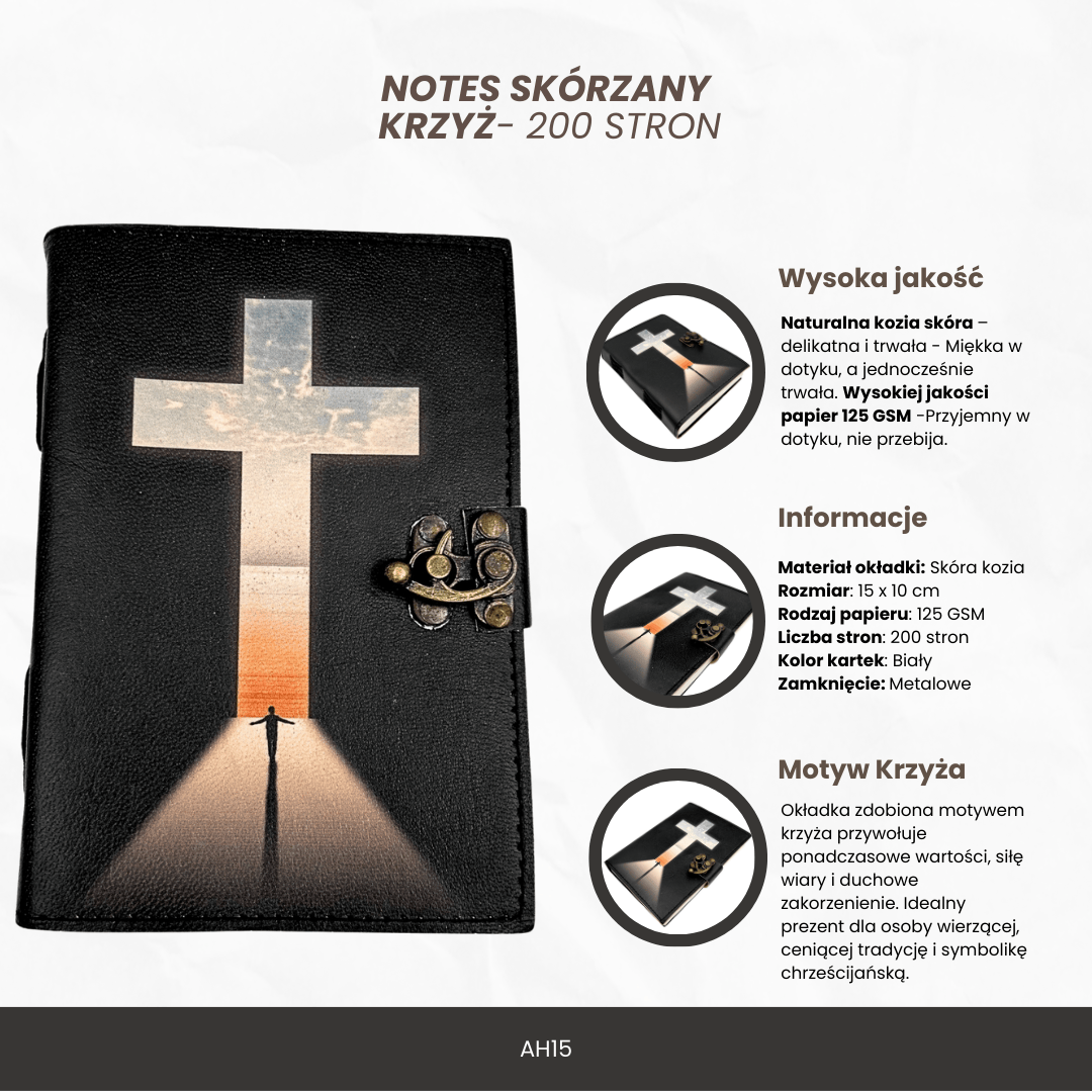 Leren notitieboek kruis religieus gebedenboek met gravure