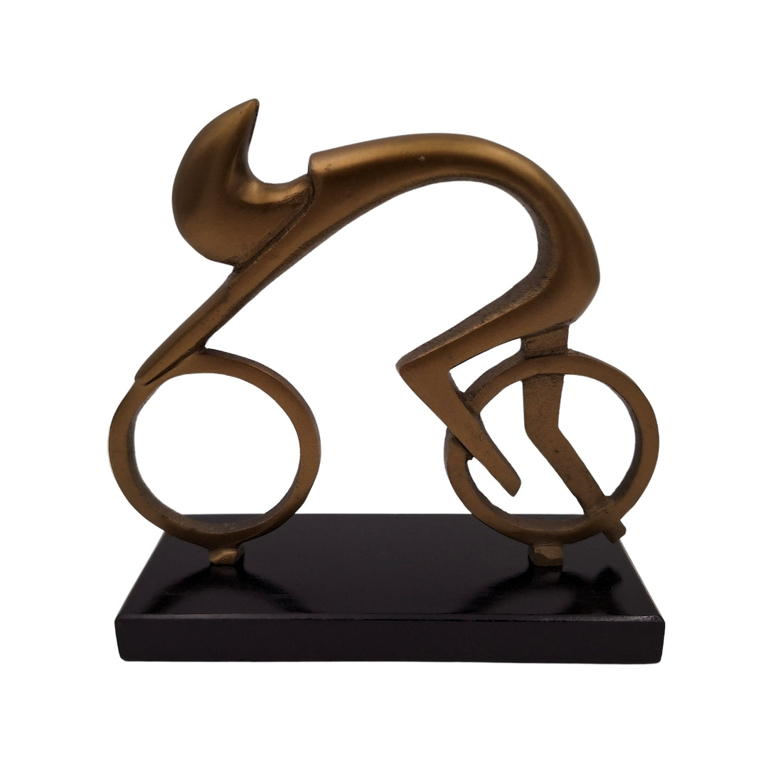 Beeldje van een wielrenner Wielrenner VB26/9 met gravure - elegant cadeau voor een fietser, hoogte 18 cm, messing en zwart, minimalistische interieurdecoratie