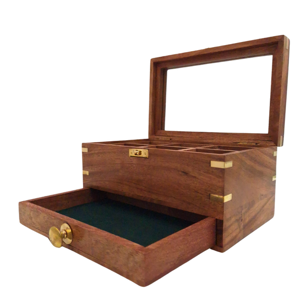 Elegant houten sieradendoosje met spiegel en gepersonaliseerde gravure