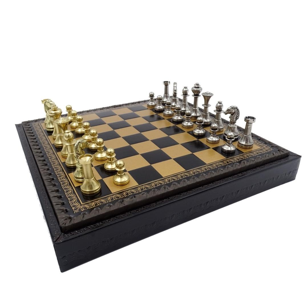 Exclusieve messing schaakset Italfama 28x28 cm met gepersonaliseerde gravure