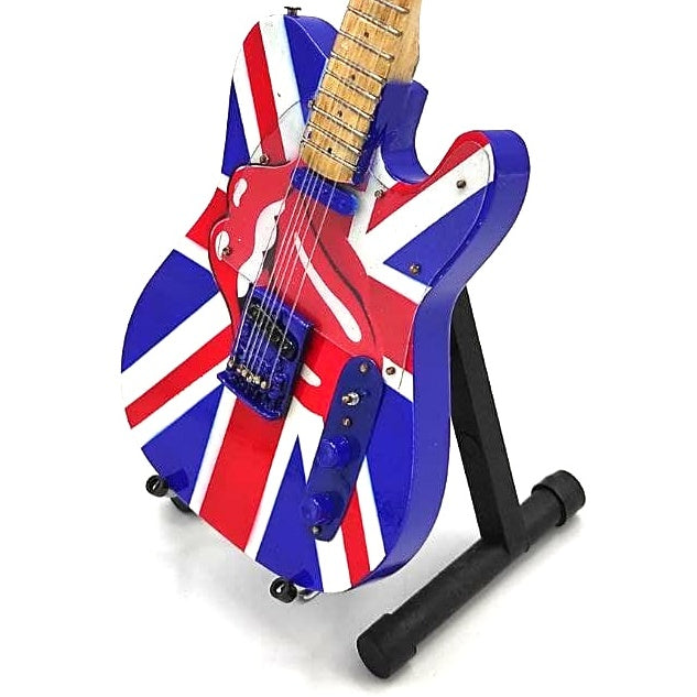 Mini-gitaar voor verzamelaars Rolling Stones UK&Tongue MGT-2301B van mahoniehout, mogelijkheid tot personalisatie met gravure, ideaal cadeau voor elke gelegenheid, hoogte 27,5 cm