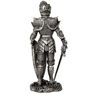 Decoratief beeldje ridder in zilveren harnas 30 cm met mogelijkheid tot personalisatie met gravure - elegant cadeau voor liefhebbers van geschiedenis en fantasy, handbeschilderd van polyresin