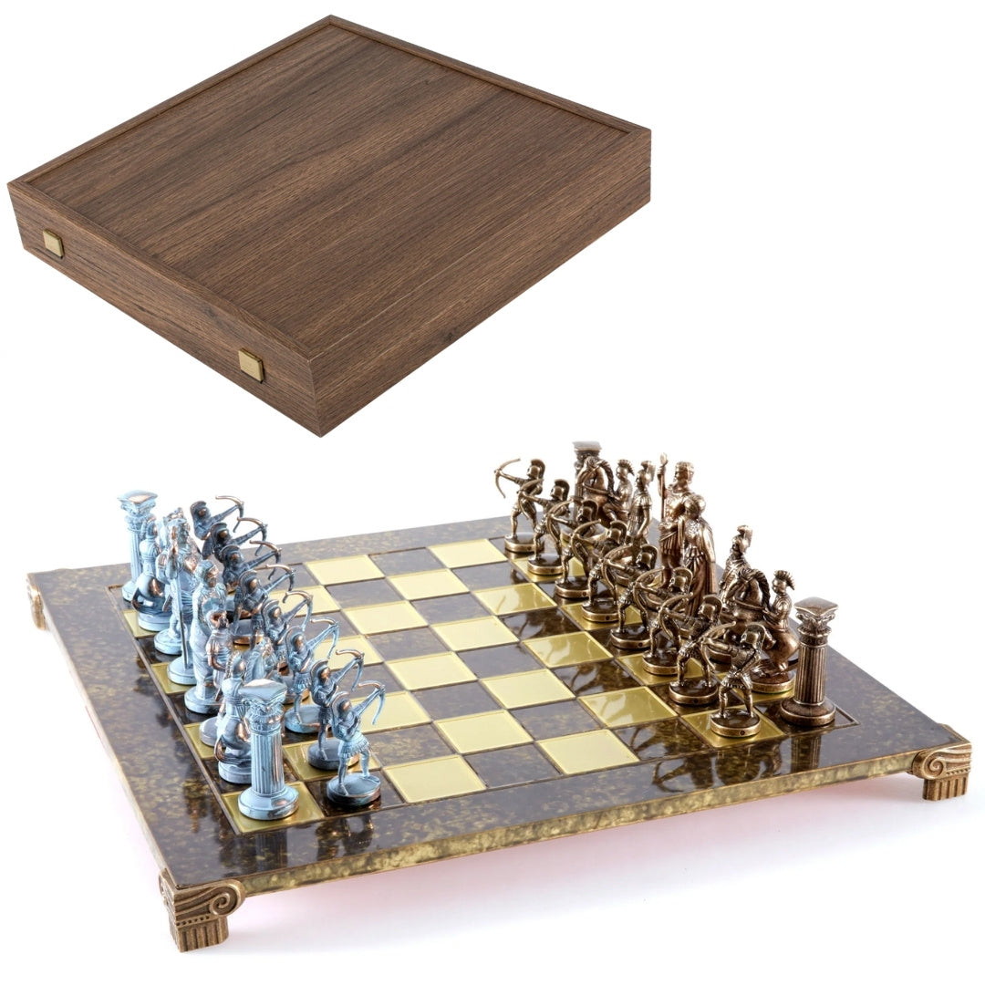 Messing schaakspel Boogschutters 44x44cm met mogelijkheid tot personalisatie met gravure - luxe cadeau voor liefhebbers van mythologie en strategie, hoogwaardige handgemaakte stukken
