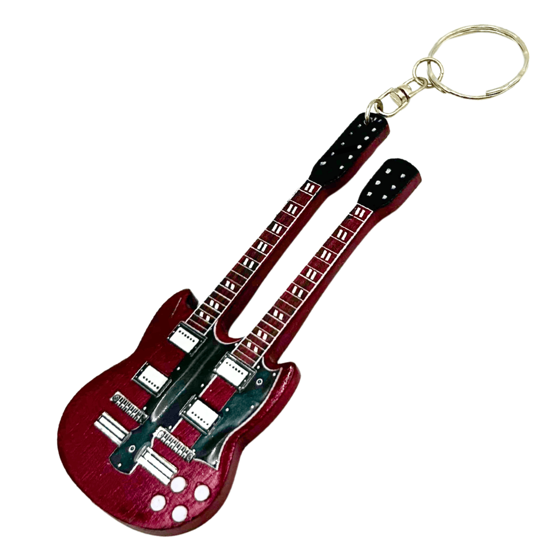 Sleutelhanger Gitaar Led Zeppelin - Jimmy Page - Gepersonaliseerde gravure - Rood mahonie - Ideaal cadeau voor gitarist en rockfan - Afmetingen 6 x 11 x 0,5 cm